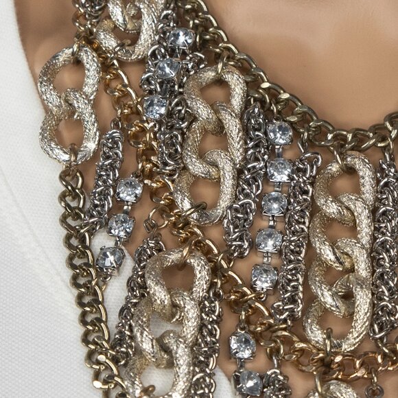Chunky Necklace Multi Strand Faux Diamonds Chains - Picture 8 of 11